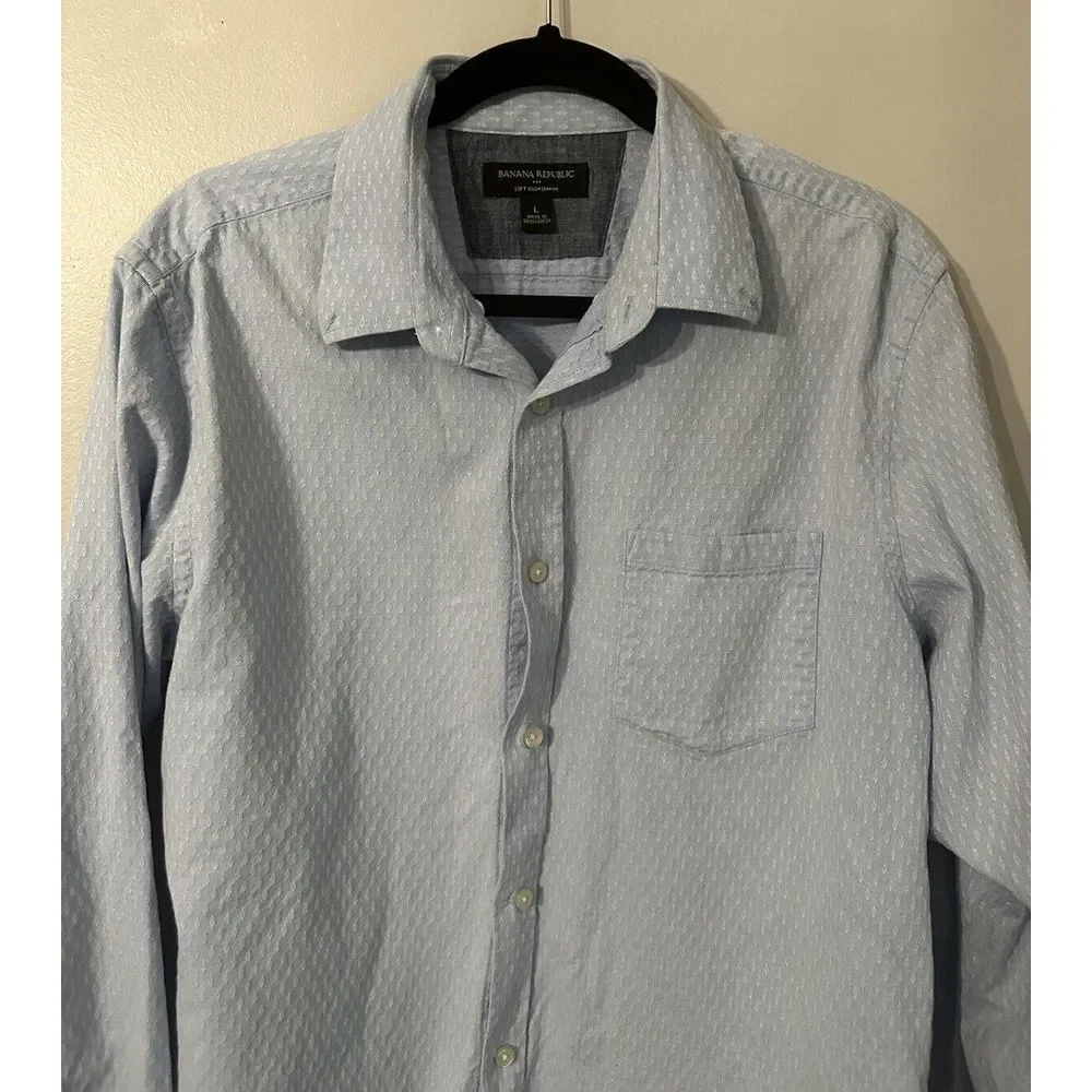 Banana Republic Light Blue Wht‎ Design Button Down Shirt Size L Long Sleeve